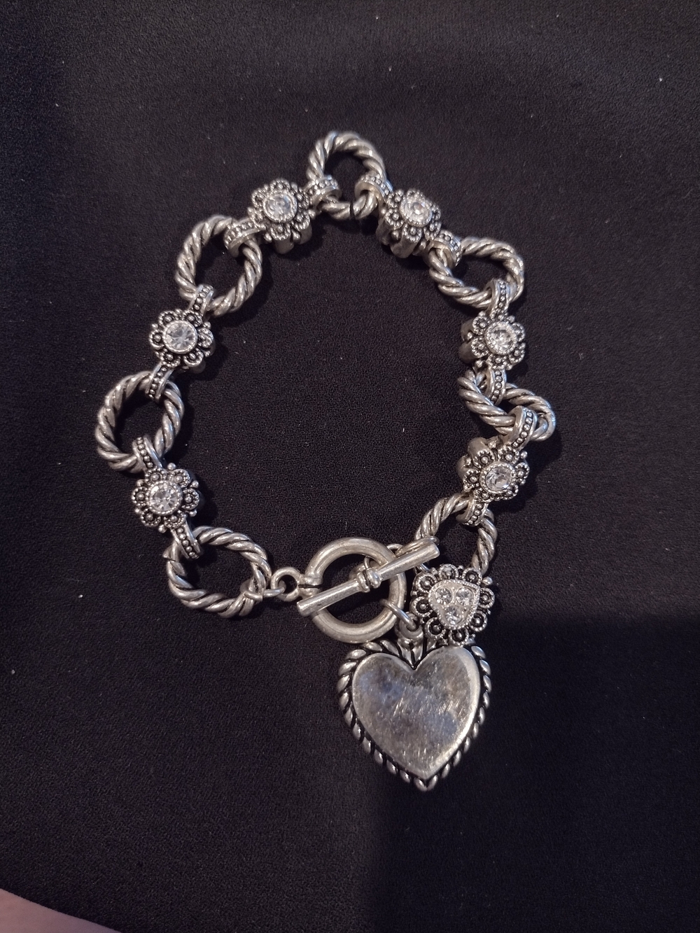 Silver Heart Charm Toggle Bracelet - Women Jewelry